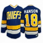 2016 Hanson Brothers Charlestown Chiefs #18 blue hockey jersey