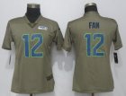 Women New Nike Seattle Seahawks 12 Fan Olive Salute To Service Elite Jersey