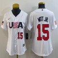 Youth 2023 World Cup #15 Bobby Witt Jr. white USA majestic baseball jerseys 06