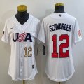 Youth 2023 World Cup #12 Kyle Schwarber white USA majestic baseball jerseys