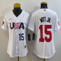 Youth 2023 World Cup #15 Bobby Witt Jr. white USA majestic baseball jerseys 03