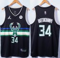 Jordan logo Milwaukee Bucks 34# Giannis Antetokounmpo black nba basketball Jersey 75th-XD