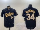 Dodgers #34 Fernando Valenzuela black gold fashion majestic mlb jerse