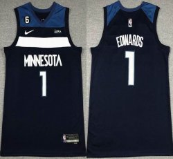 Nike Minnesota Timberwolves Anthony Edwards dark blue nba jerseys 6 patch -XD